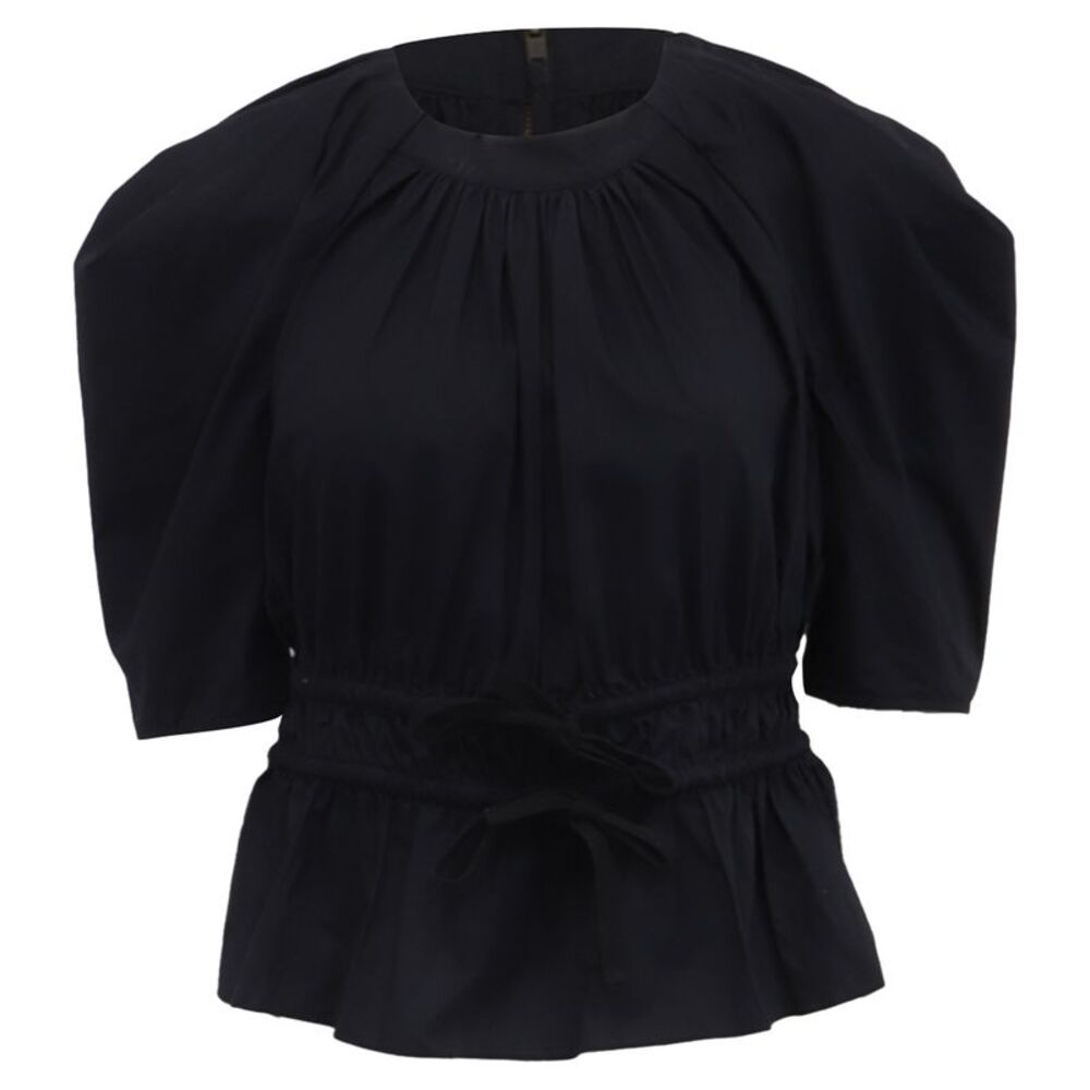 Ulla Johnson Puffed-Sleeve Tie-Waist Blouse in Black Cotton